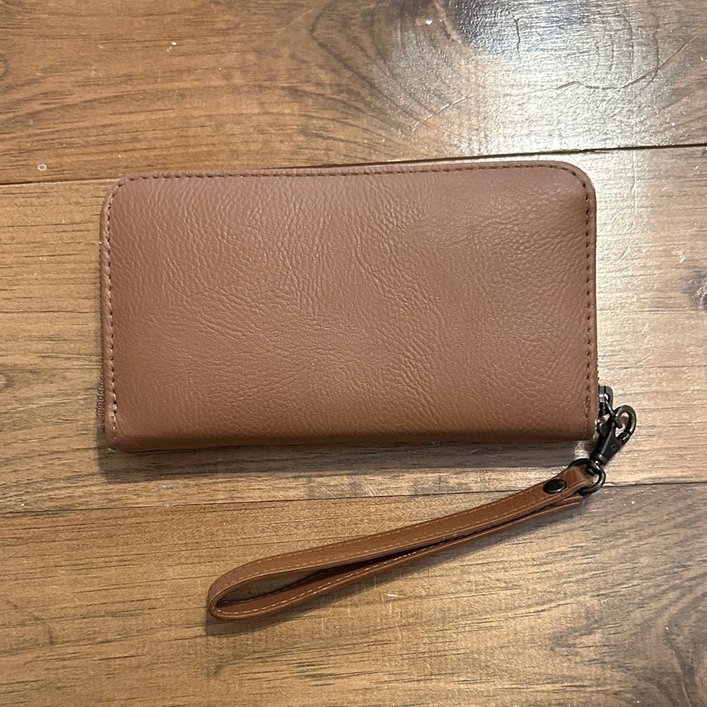 Shyanne Brown Leather Wristlet Wallet with Studded And Cowhide Design - Picture 2 of 6
